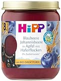 HiPP Bio Frucht und Getreide Blaubeere Johannisbeere in Apfel mit Haferflocken, 160g, 6er Pack (6x160g)