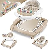 KIDIZ® 4in1 Lauflernhilfe Babywalker Spiel- und Lauflernwagen Gehfrei Schaukelfunktion Babywippe mit Rollen, Licht, Musik,Spielecenter Esstisch Laufstuhl Laufhilfe babys ab 6 Monaten Klappbar Khaki