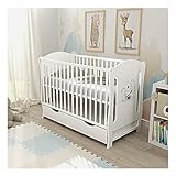 Baby Delux Babybett 60x120 Kinderbett umbaubar Juniorbett Weiß Schublade Matratze Teddy Wippe Motiv